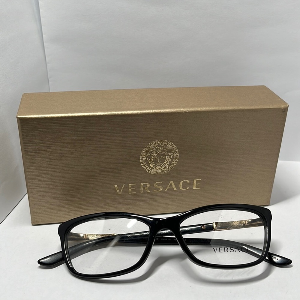 VERSACE 4186 GB1 CLEAR LENSES BLACK FRAME WITH GOLD  52X16X140 OEM NEW AUTH